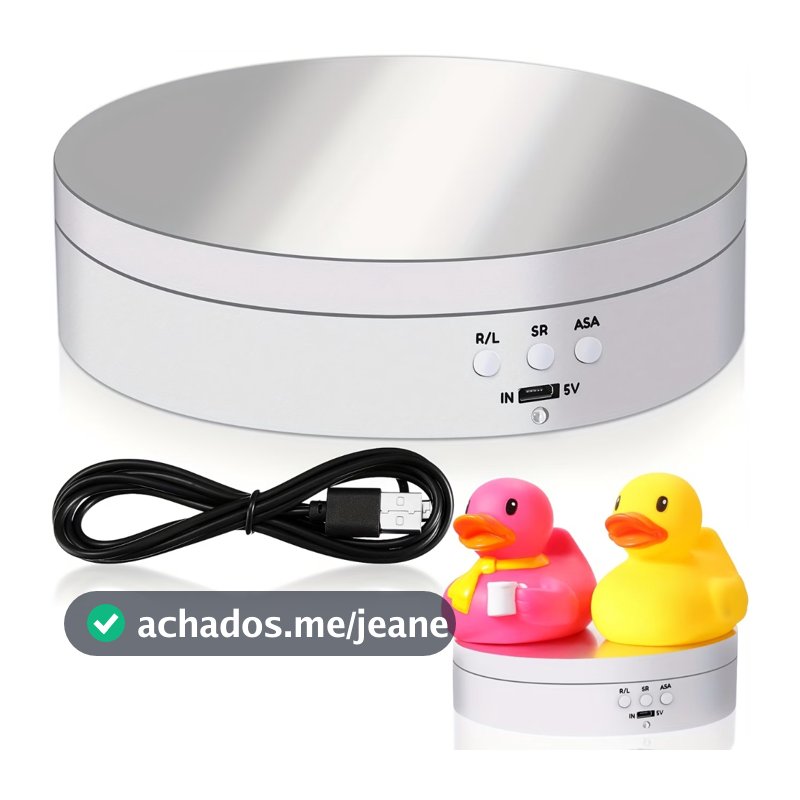 Suporte Expositor Giratorio Eletrico Para Vitrine Produtos E Foto Branco