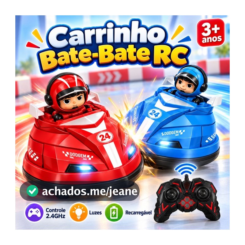 Carrinho Bate-Bate Controle Remoto 2.4GHz Recarregável Giro 360° Luzes Brinquedo Infantil