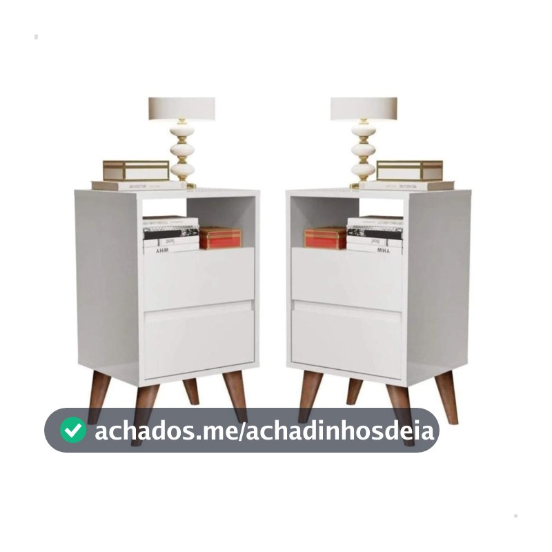 2 Mesas de Cabeceira Para Quarto Like Pés Estilo Retrô Branco
