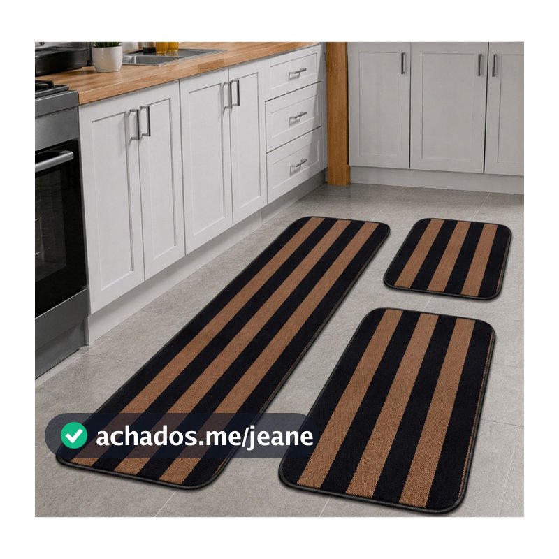 Jogo De Tapete 3 Peças Passadeira Para Cozinha Decorativa Antiderrapante Estampa Geométrica Lisa