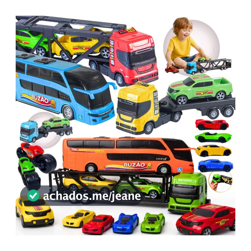 Kit Carrinhos Caminhão Cegonha Brinquedo Infantil Carro + Ônibus + Reboque + Helicoptero + Moto