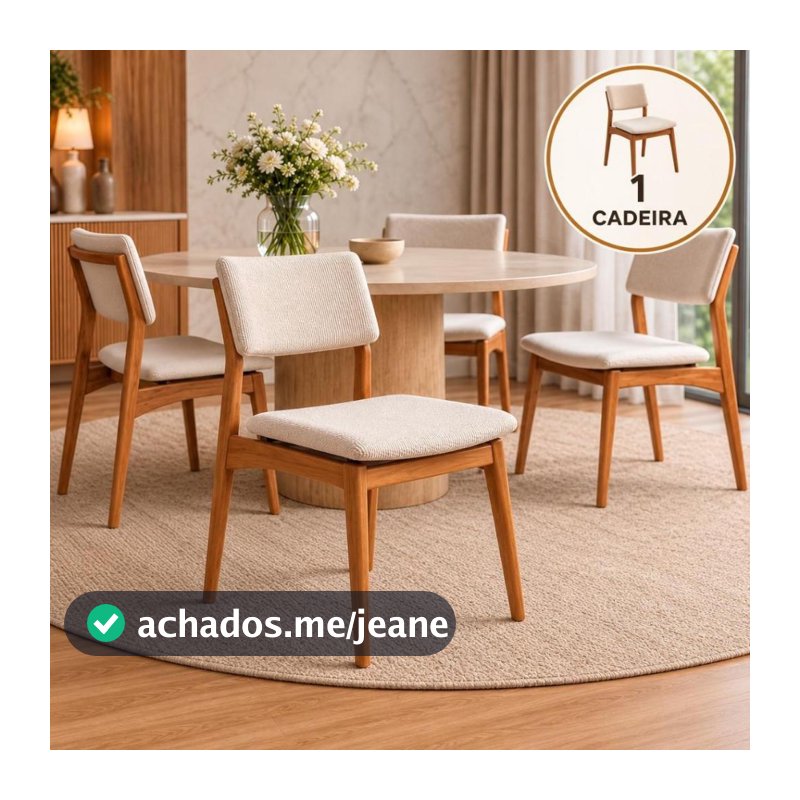 Cadeira de Jantar Madeira Maciça Estofadas Linho Elegante Moderna Orgânica Alto Padrão