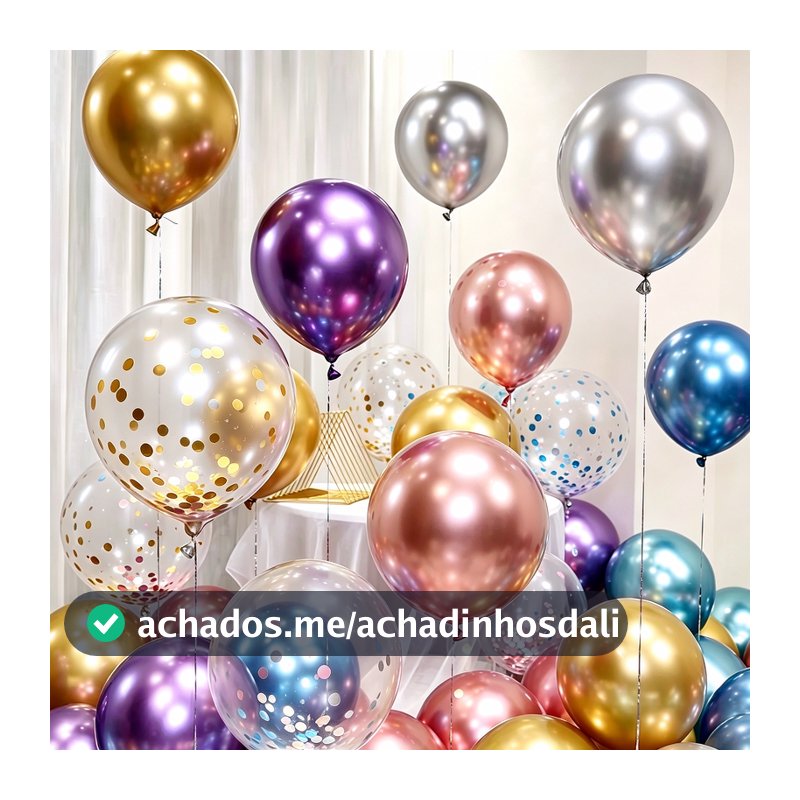 Kit(30)Balão Confete + Kit Balão Metalizado 10polegadas Painel Decoração Festa Aniversário Casamento