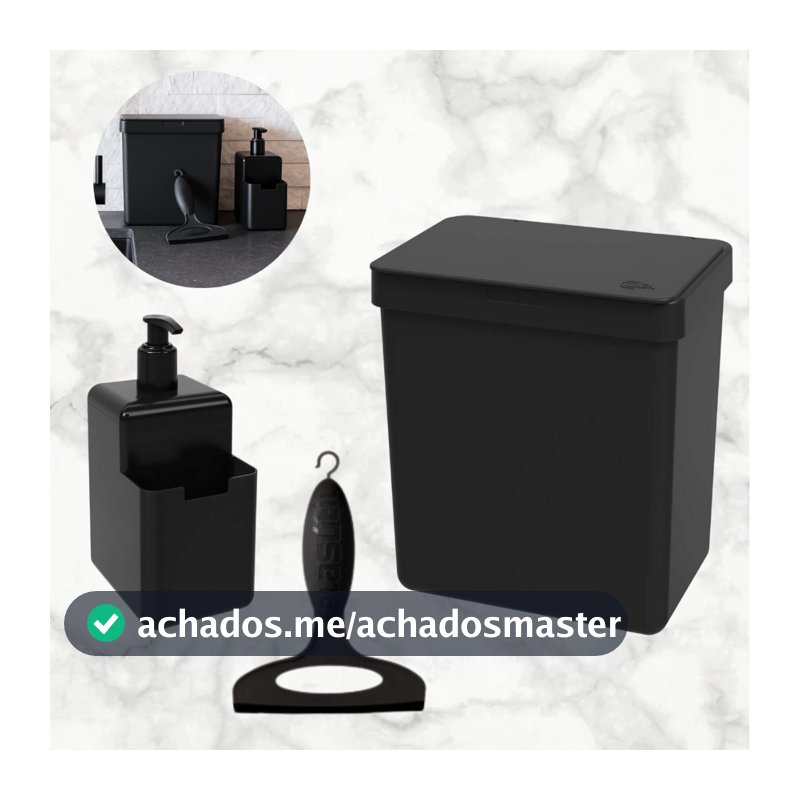 Kit 3 Peças Lixeira + Dispenser e Rodinho Pia de Cozinha Organização Esconde Sacola Bucha Detergente
