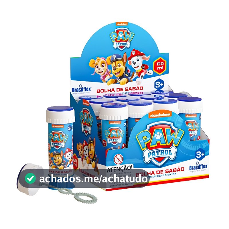 Bolha de Sabão Caixa C/12/24/48 Unidades 60ML C/JOGO Patrulha Canina Personagens