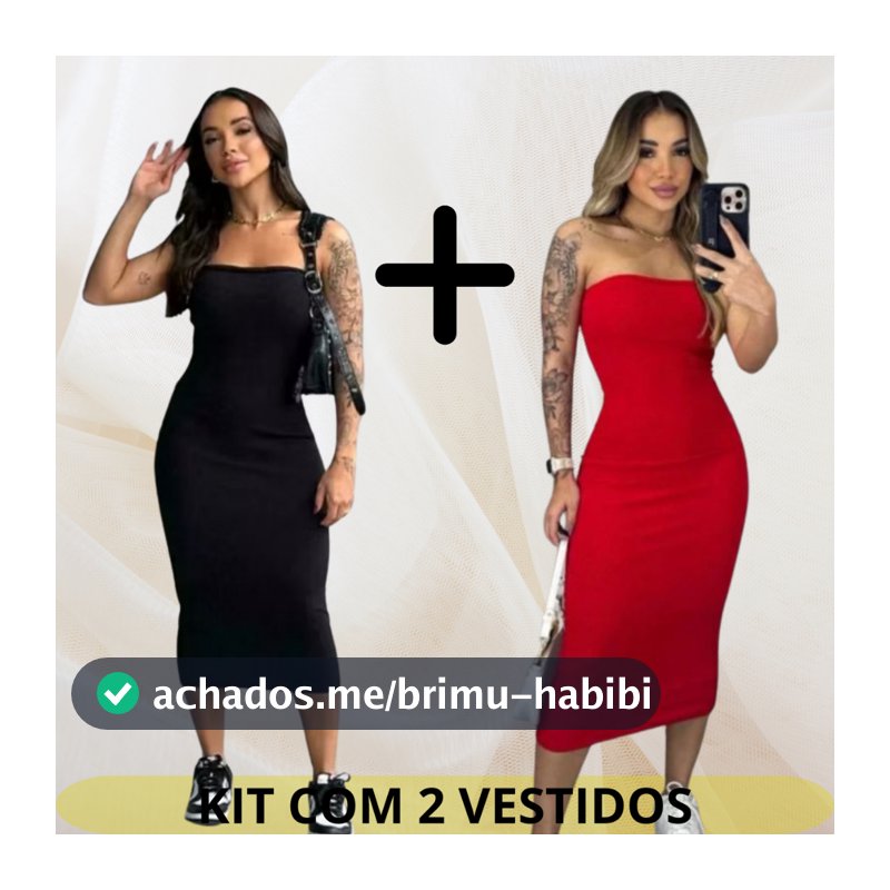 kit 2 Vestido Feminino Midi Tomara que Caia Tubinho Sexy Modelador Canelado Anarruga Premium