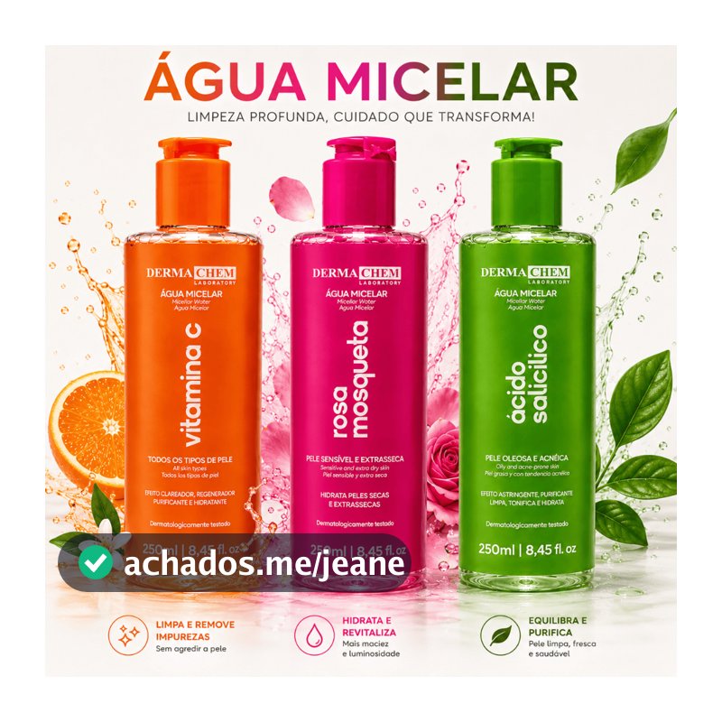 Agua Micelar Dermachem Rotina Skincare - Rosa Mosqueta, Vitamina C e Ácido Salicílico