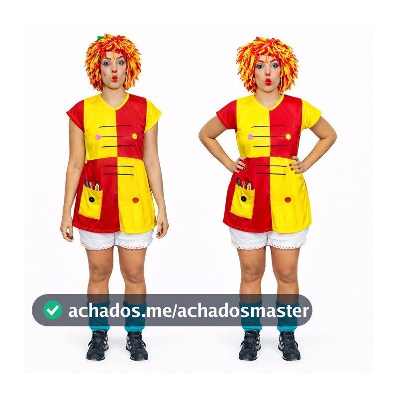 Fantasia Emilia Adulto e Infantil Completa Peruca Sitio do Pica Pau Amarelo Boneca de Pano