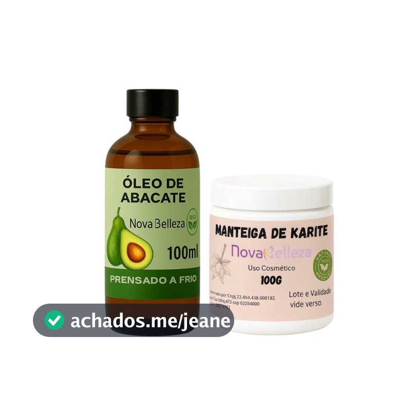 Kit para Umectação Capilar Natural com Manteiga de Karite e Óleo de Abacate 100% Puro Novabelleza