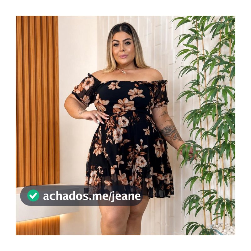Vestido Plus Size Todo No Tule Estampado, Tamanho Único, Veste do (46 ao 52).