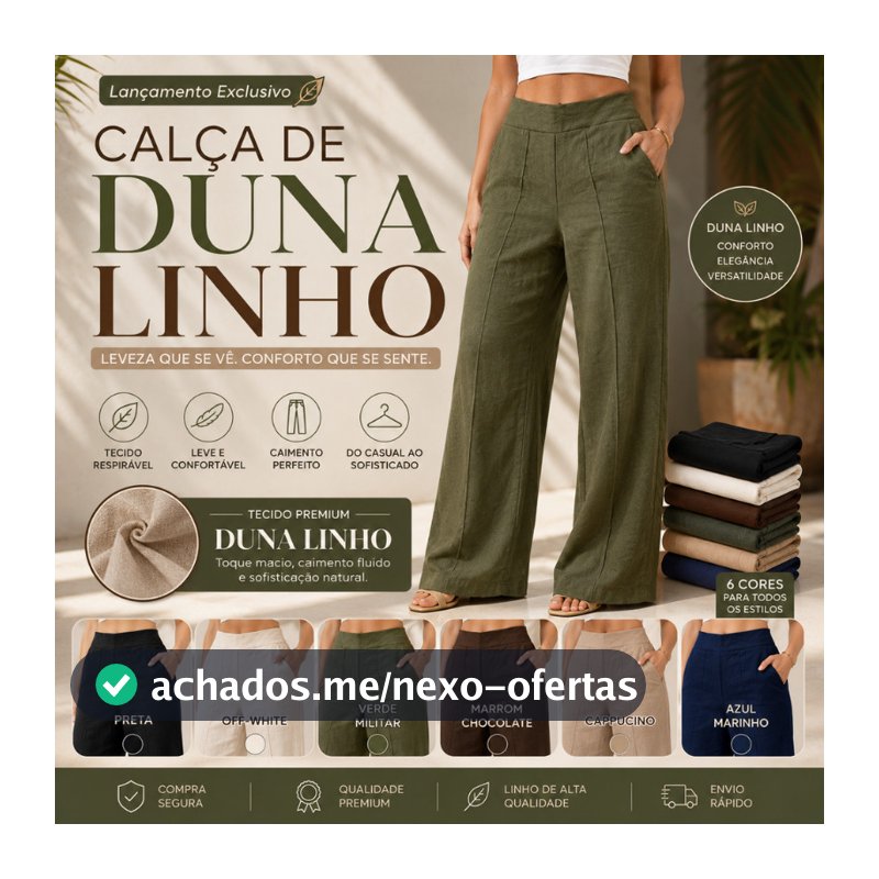 KIT Calça DUNA LINHO Social Pantalona Cintura Alta Elegante PROMOCAO
