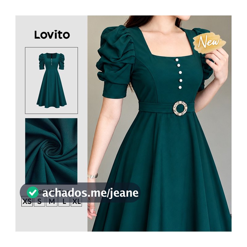 (New Arrival) Lovito Vestido Feminino Elegante Longo Plissado Em Linha a Verdeescuro Para Trabalho Primavera/Verão DRK10P1D895