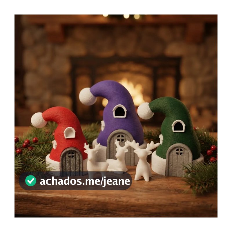 Vila Natalina Gorro Papai Noel Com Led Cenário Enfeite Natal Colorido Vila Natalina Gorro Papai Noel