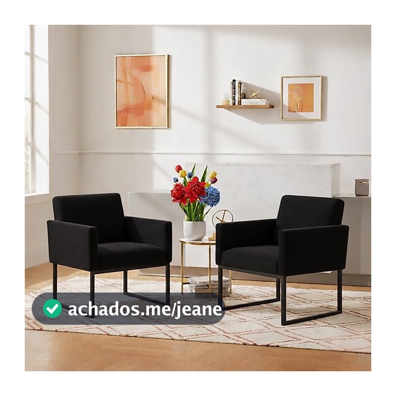 Kit 2 Poltronas para Recepção Lina com Base de Ferro Preto Resistente