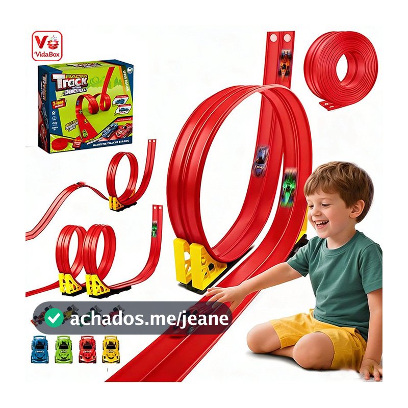 Pista de Corrida Flexível 20FT com Ventosas 2 Veículos e 2 Carros de Retrocesso Brinquedo Infantil