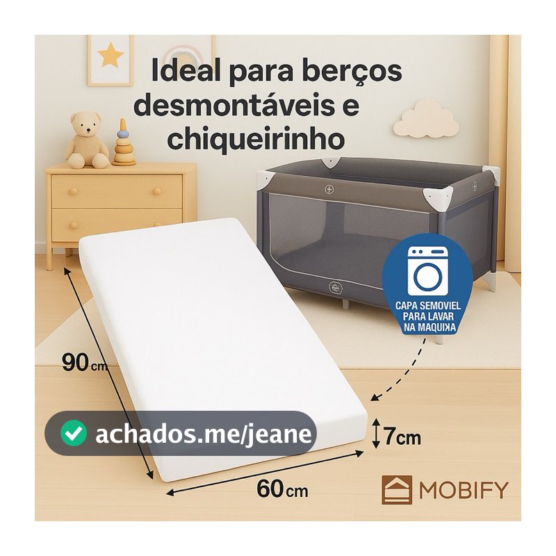 Colchão Para Berço Desmontável Chiqueirinho Cercadinho Capa Removível 90x60x07cm Macio