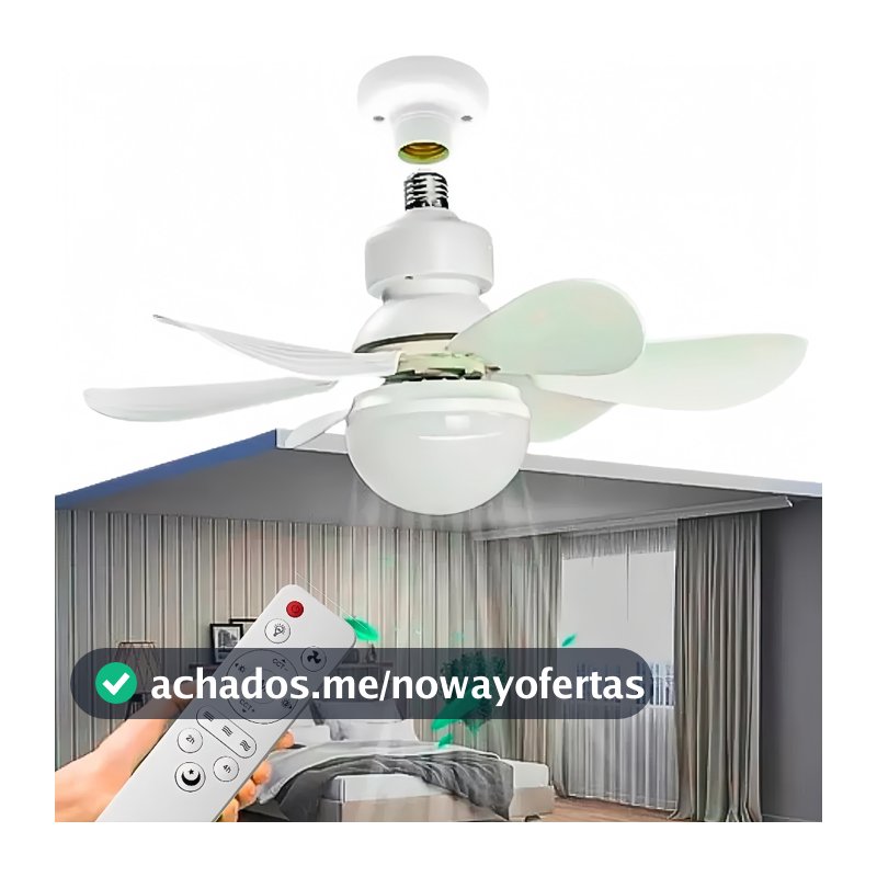 Ventilador de Teto Com Lâmpada LED Portátil Bivolt Silencioso 6 Hélices com Controle Remoto