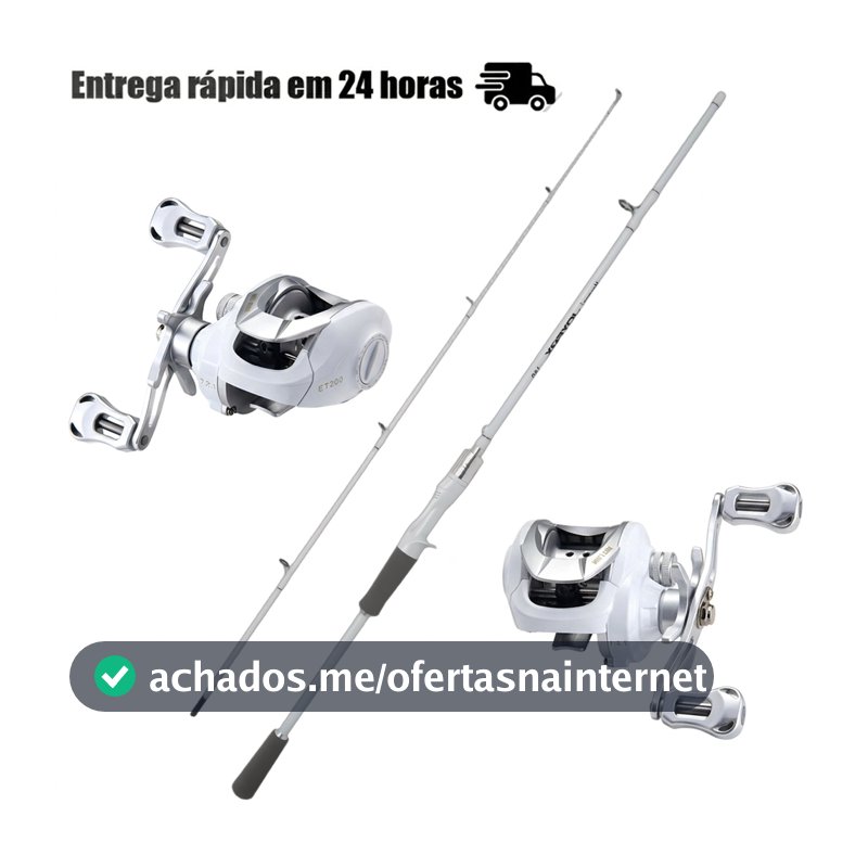 Kit Pesca Esportiva: Carretilha Perfil Baixo 17+1 Rolamentos Drag 10kg + Vara Carbono 1,80m Branca