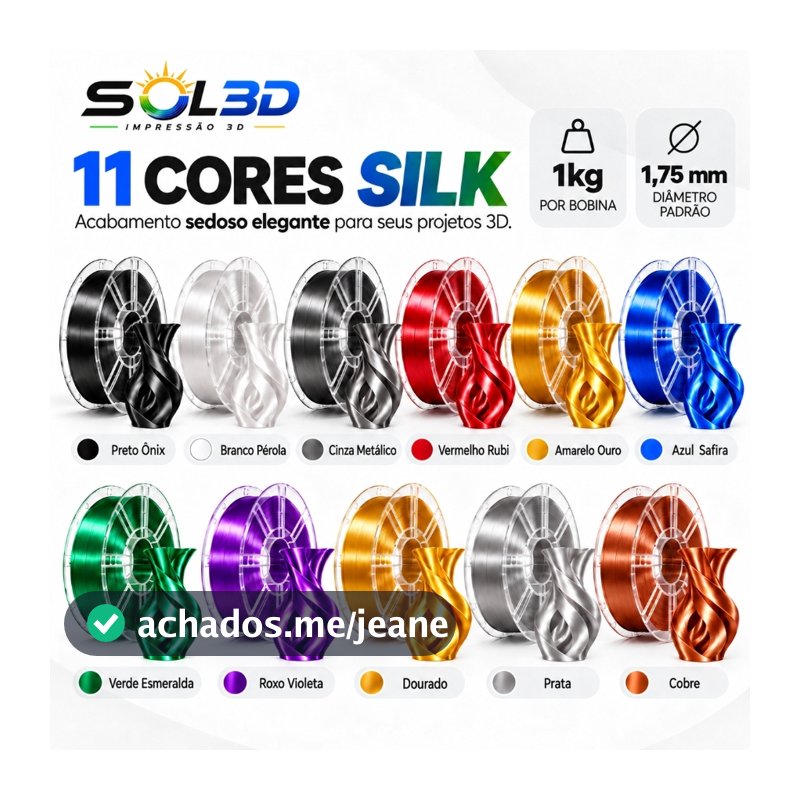 Filamento PLA Silk SOL3D 1kg 1,75mm Brilho Sedoso Impressora 3D