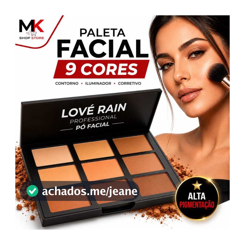 Paleta Facial Love Rain 9 Cores Contorno Iluminador Corretivo Maquiagem Pó Facial Efeito Matte Longa Duração Tonalidades