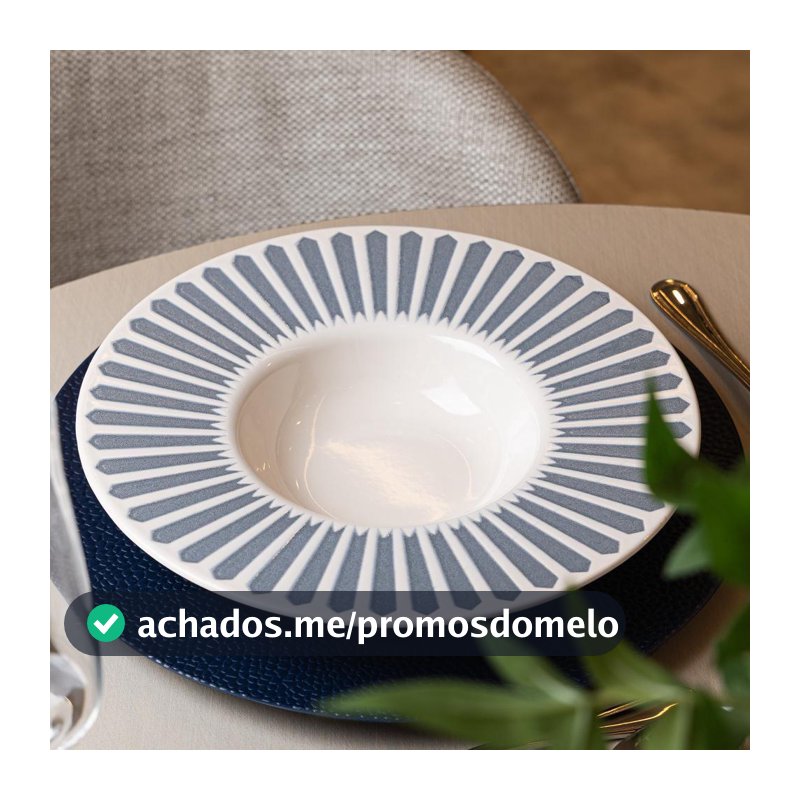 Prato Para Risoto Wolff Mediterrâneo 28cm Azul Cerâmica Fundo Elegante Para Massas Sopas Mesa Posta Restaurante Presente