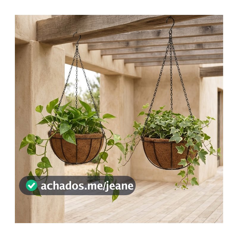 2 Vasos Suspensos Fibra de Coco 25cm 4L Plantas com Corrente e Gancho
