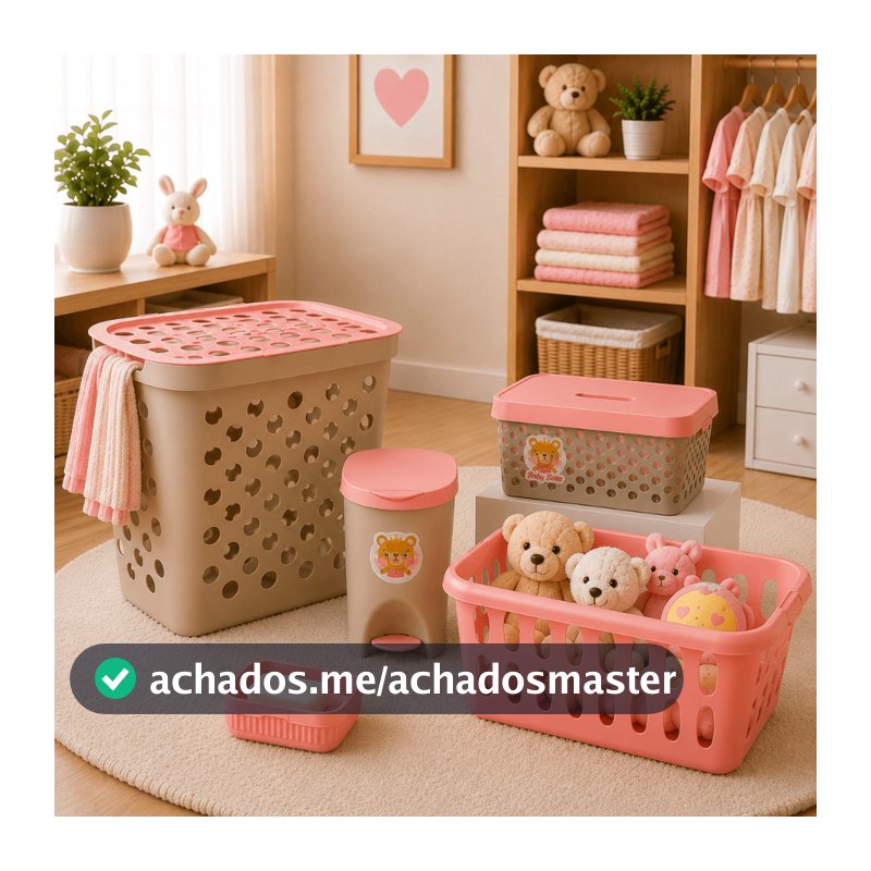 Kit Banho Banheiro Baby Bebê Cestos Roupas Lixeira E Saboneteira Menino Menina Rosa