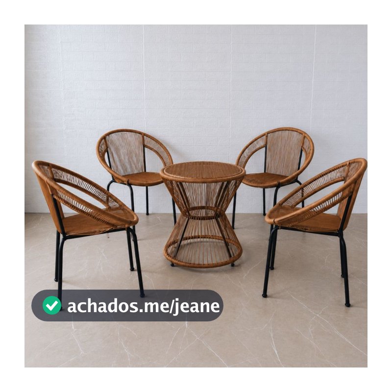 Kit 4 Cadeiras Cancun + 1 Mesa Ampulheta na Fibra Ideal p/ Jardim, Varanda, Piscina, Sala e Churrasco