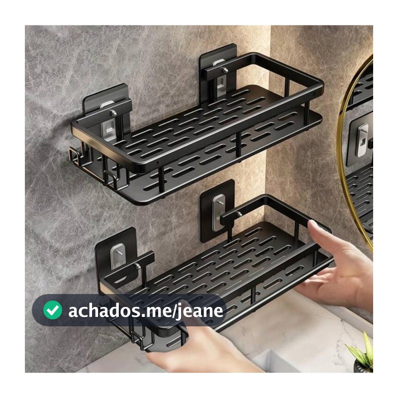 Suporte  aluminio prateleira Shampoo Sabonete Banheiro Adesivo Parede Box Luxo Cor Preto alumínio