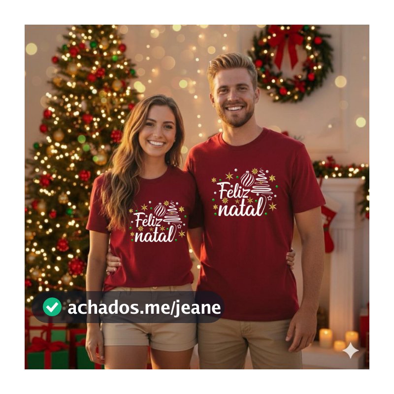 Kit Casal 2 Camisetas Estampadas Feliz Natal Tecido 100% Algodão Premium Envio Imediato