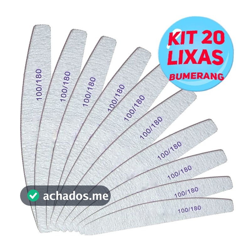 Kit 20 Lixas Bumerangue De Unha Meia Lua 100/180 Unhas Porcelana Acrigel/gel/porcelana