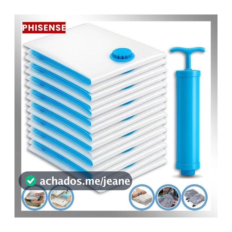Kit 10 Sacos à Vácuo Organizador de Roupas com Bomba Manual de Espaço Mala de Viagem Guarda-Roupa