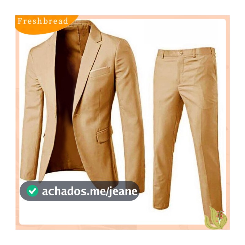 (Cactus01)——Conjunto Blazer + Calça Slim Fit Masculino – Gola Lapela, Um Botão, Bolsos, Manga Longa, Cor Sólida, Elegant