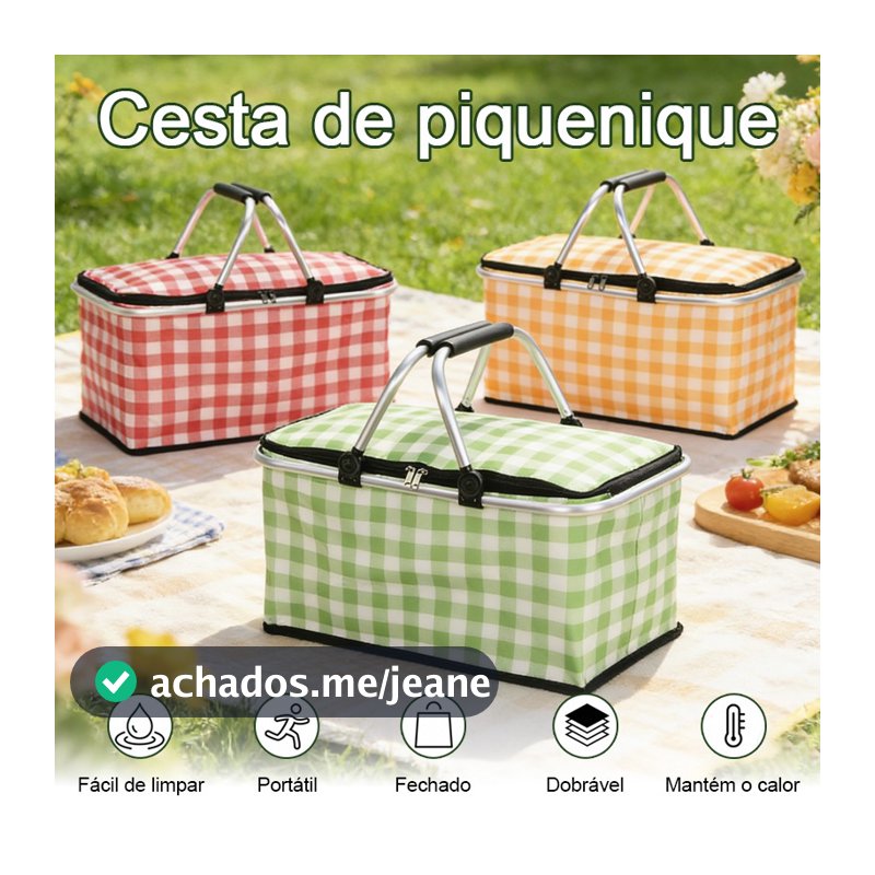 Cesta de Piquenique Foldable and Insulated Picnic Basket Beach Camping Retractable for Hot or Cold Food Waterproof