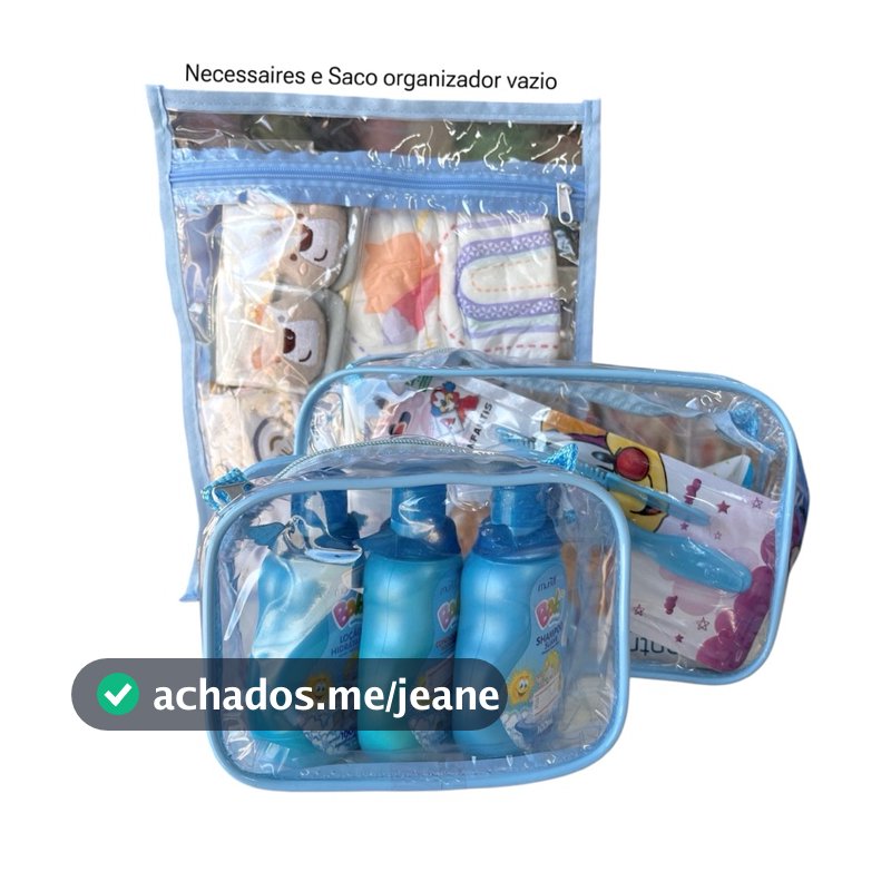 KIT ORGANIZADORES 1 NECESSAIRE 23X15 - 1 NECESSAIRE 15X12 - 1 SACO MATERNIDADE BOLSA MAMAE BEBE ORGANIZADOR FRALDA LENÇO