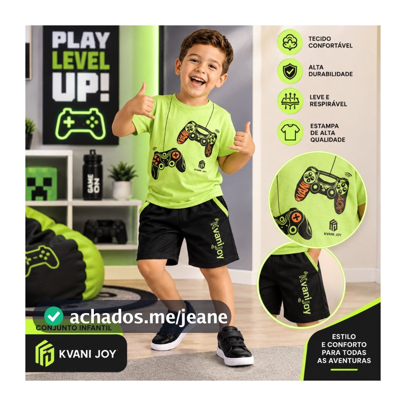 Conjunto Infantil Masculino Verão - Blusa Algodão + Short Moletinho - Tamanho 2 ao 12 Anos