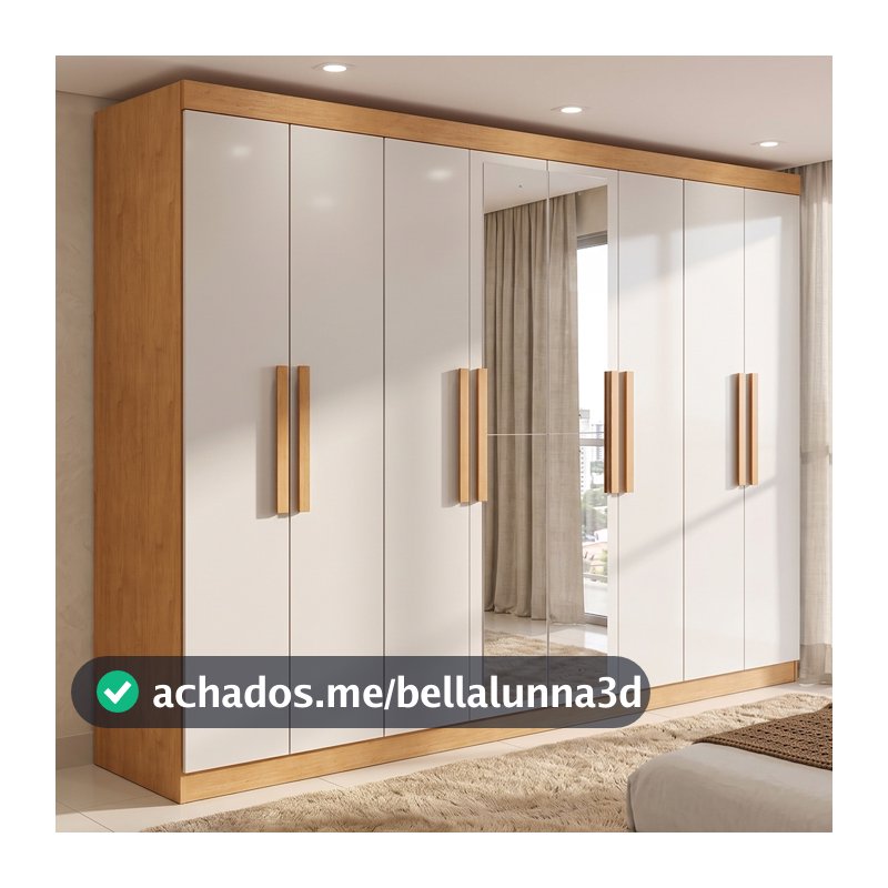 Guarda-roupa Casal Easy Slim 8 Portas Com Espelho Amendoa Clean/Off White