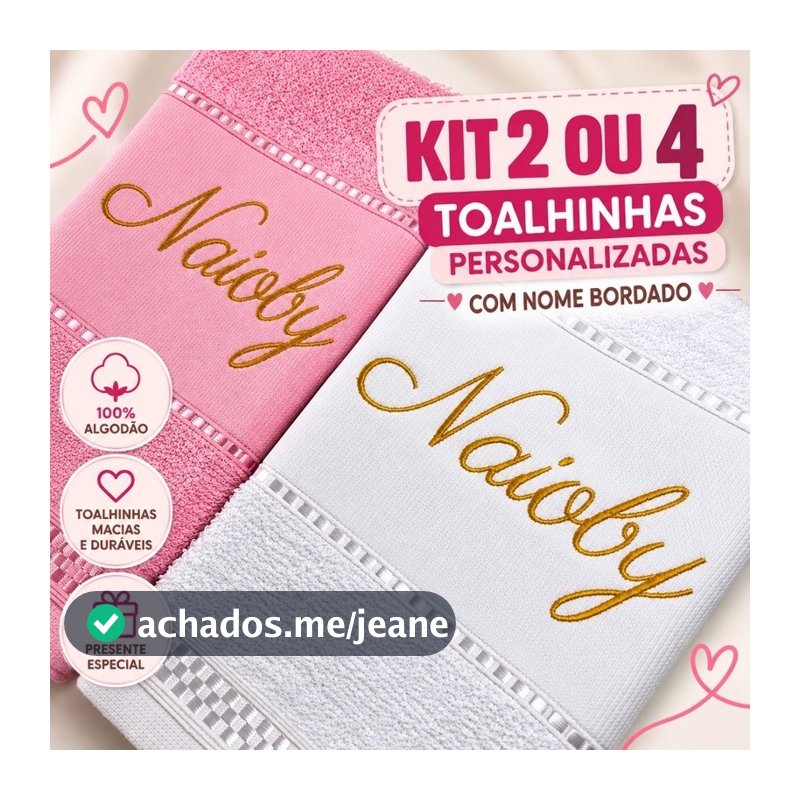 Kit 2 ou 4 Toalhinhas Personalizadas com Nome Bordado | Infantil Escolar Presente