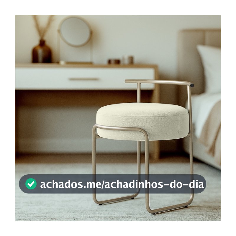 Puff Sala Redondo Evans Base Metal Champagne Tecido Boucle Cores
