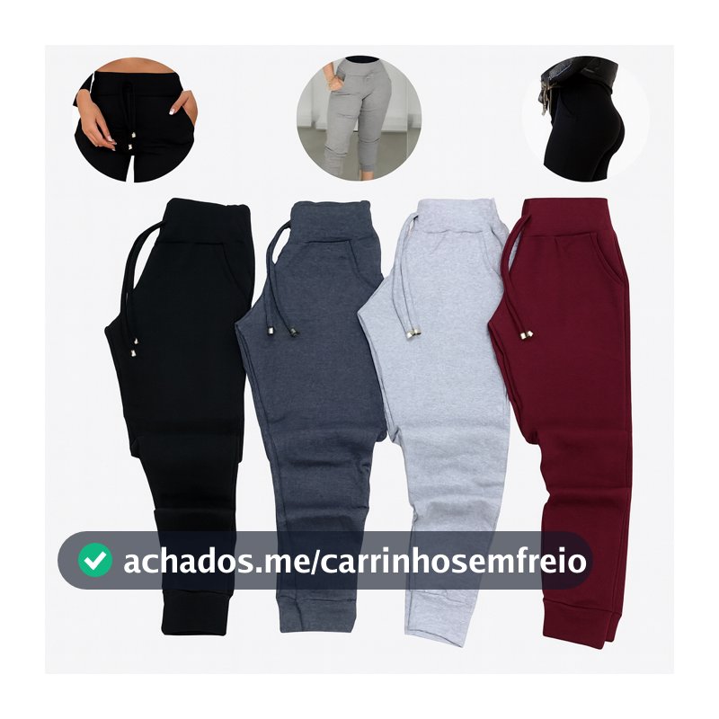 Kit Calça Jogger Ribana Feminina Canelada Básica Estilo Moletom Cintura Alta Veste do 36 ao 44 Cores Sortidas