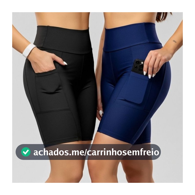 Bermuda ciclista academia Fitness Feminino com bolso e cintura alta ZERO TRANSPARÊNCIA