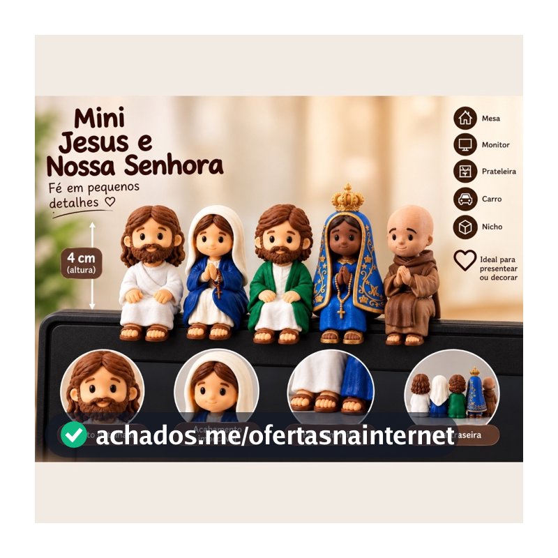 Mini Jesus ou Mini Maria Sentado 4cm Decorativo em Impressão 3D Para Mesa Monitor Prateleira Nicho