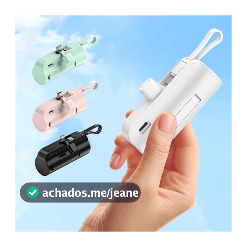 Carregador Portátil Mini 10000mAh com Recarga Sem Fio 2em1 para iPhone e Tipo-C