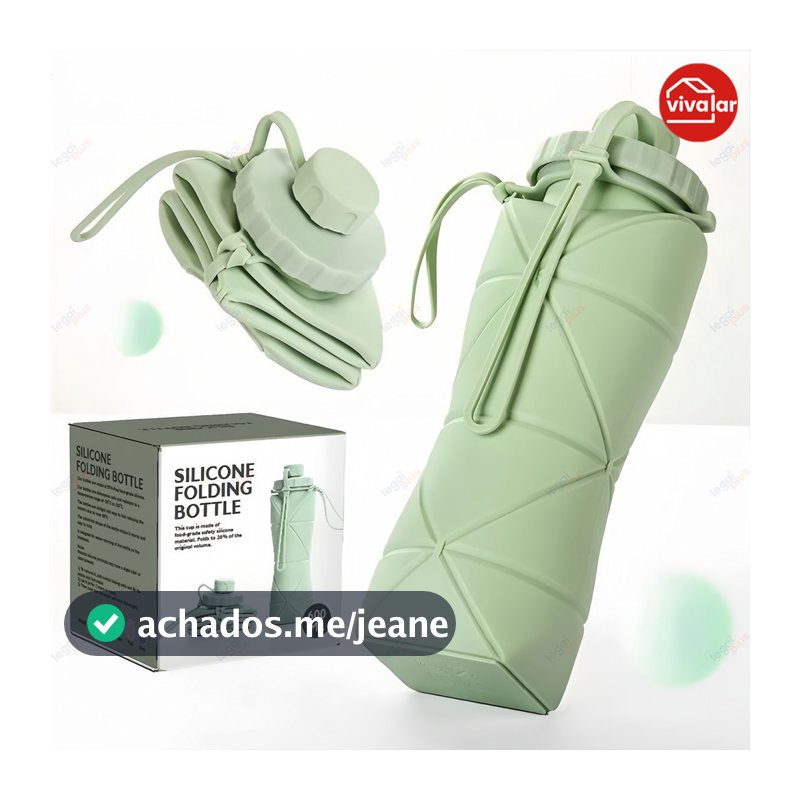 Garrafa de Água Dobrável em Silicone–600ml Portátil,Reutilizável, com Tampa Hermética e Fechamento à Prova de Vazamentos