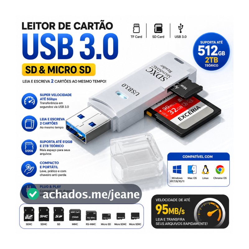 Leitor de Cartão SD Micro SD USB 3.0 Adaptador Alta Velocidade para PC Notebook SDXC SDHC TF Dual Slot 2 em 1