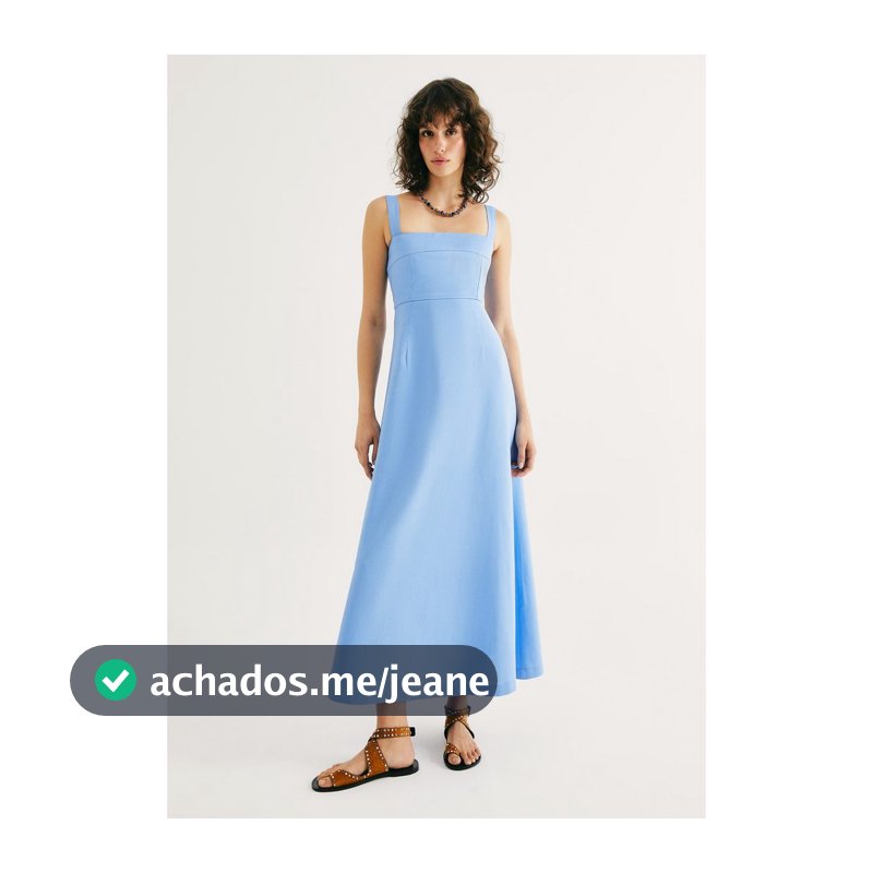 Vestido Midi Evasê Alças Médias Rústico Com Linho