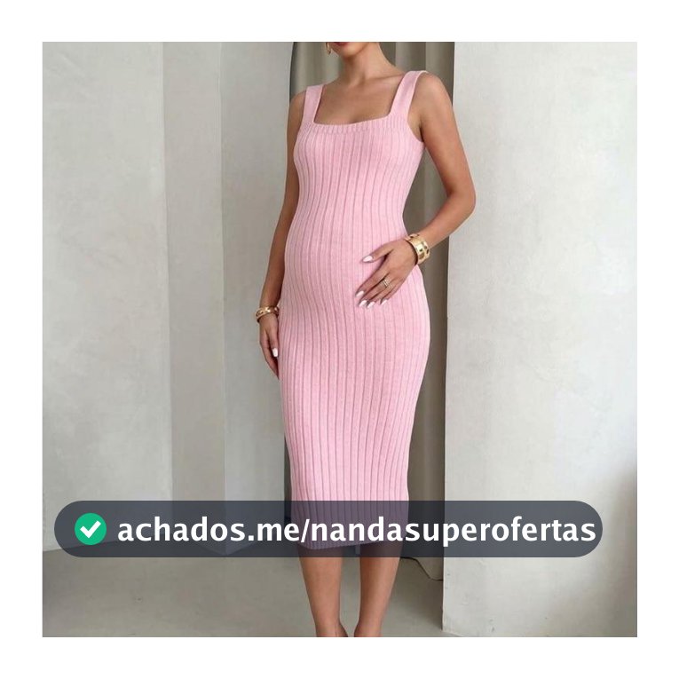 Vestido Canelado Tubinho de Alça Grávida Chá de bebê Gestante