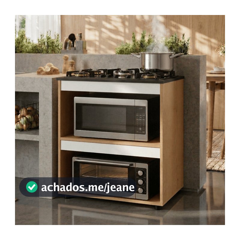 Balcão p/ Cooktop 4 ou 5 Bocas Amêndoa Branco Cozinha Moderna Armário 2 Nichos Organizador Blue Moby