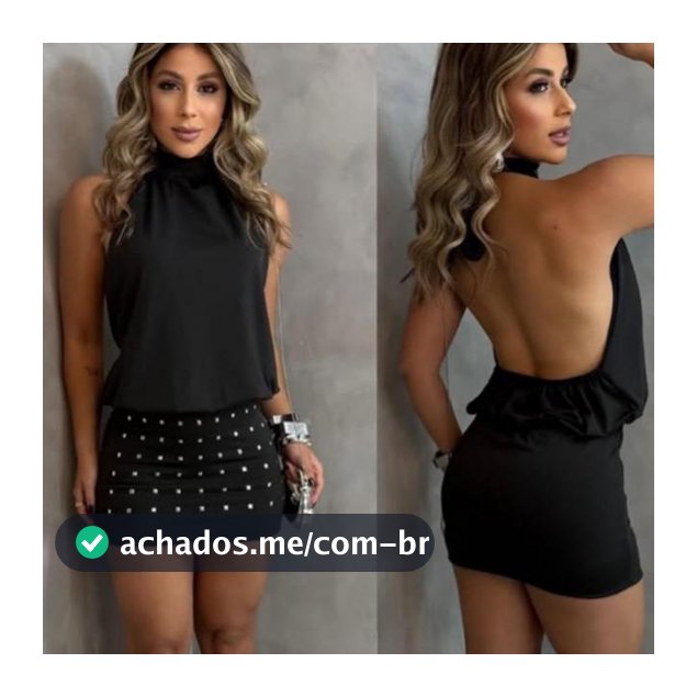 Vestido curto Femenino Gola Alta De strass a saia forrado– Estilo Gringa Tendência