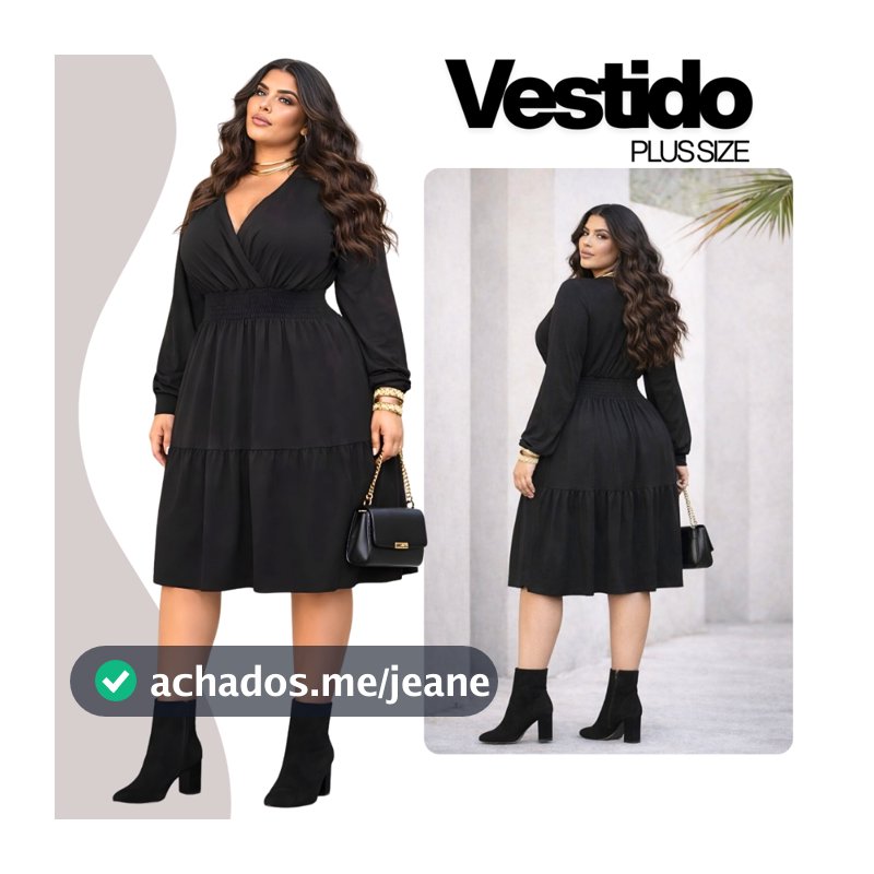 Vestido Plus Size Moda Casual Midi Com Manga Liso
